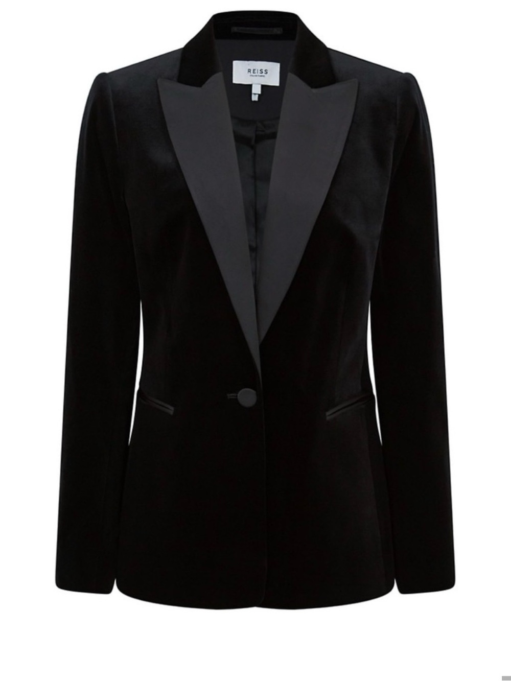 Reiss Black Velvet Satin-Lapel Tailored Blazer. Original price $540